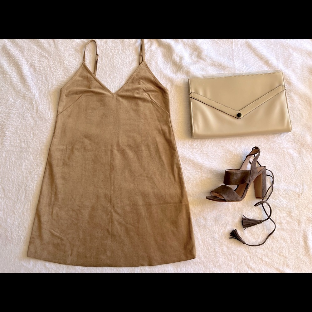 Faux suede mini slip dress